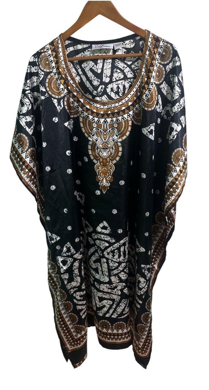 EY Signature Kaftan One Size Black White Caftan Beach Cover Up Boho Resort